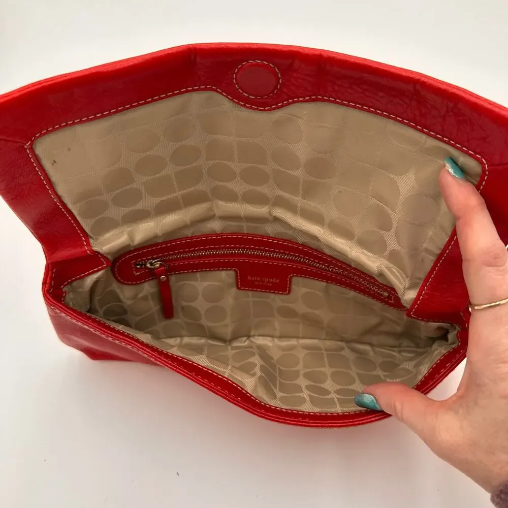 Kate Spade Red Leather Square Studded Flap Clutch
